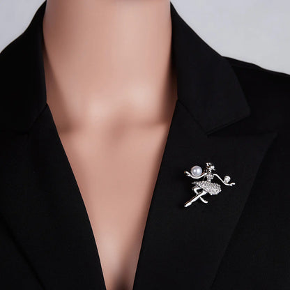 Fashionable Dancing Girl Brooch with Pearl and Rhinestones