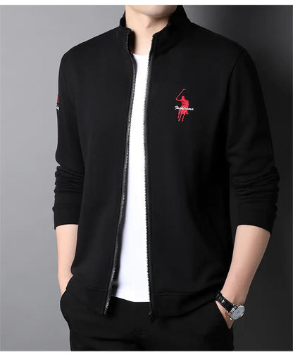 Men's Casual Embroidered Zip Jacket in Cotton