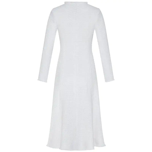 Solid Color V-neck Tweed Dress