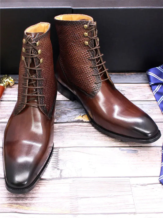 Men's High-Top Leather Embossed Business Boots
