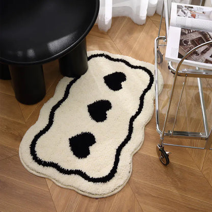 Black and White Absorbent Bathroom Rug with Non-Slip Design