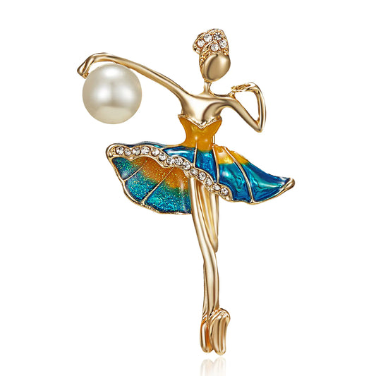 Fashionable Dancing Girl Brooch with Pearl and Rhinestones
