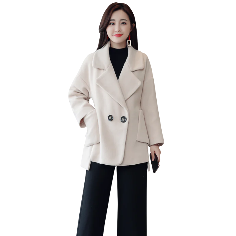 Spliced Solid Color Wool Coat