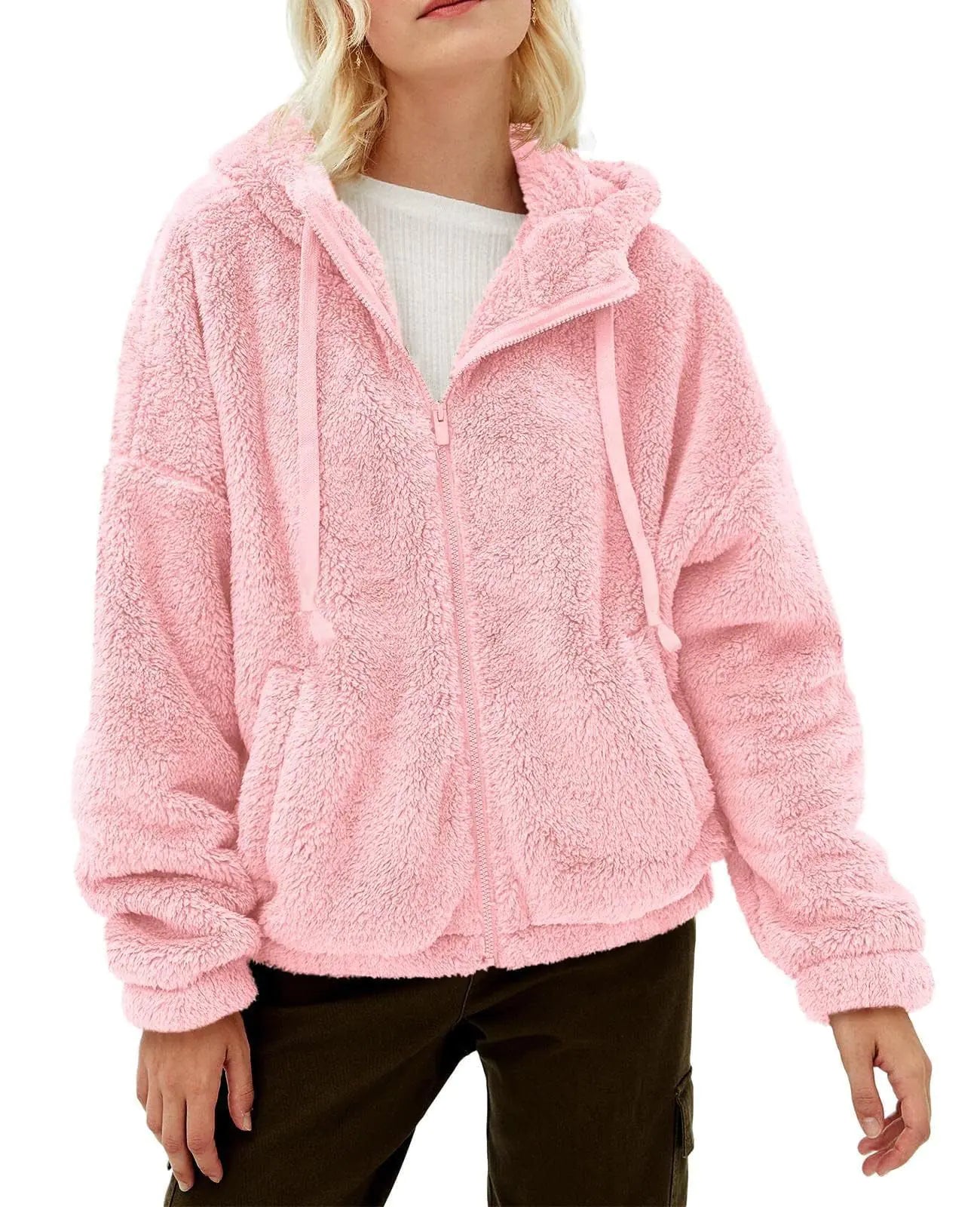 Casual Hooded Loose Zip Plush Pocket Sweatshirt