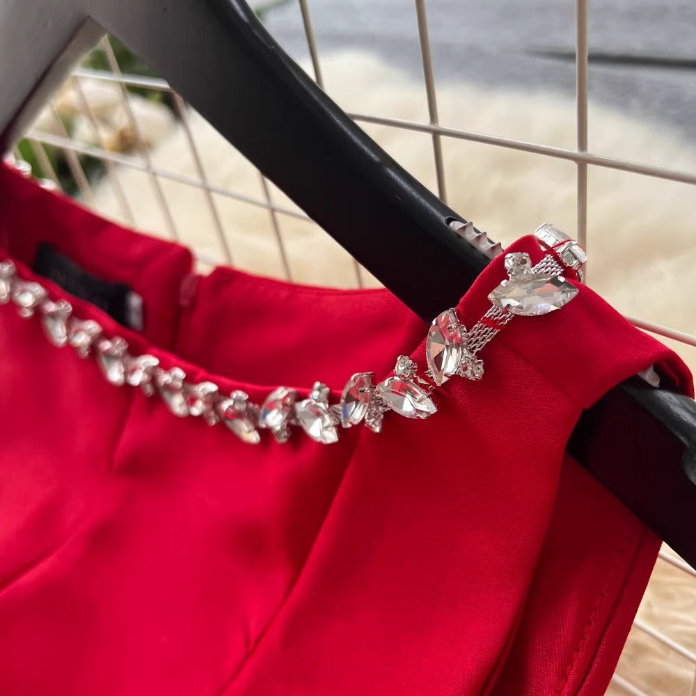 Sleeveless Diamond Embellished A-Line Dress