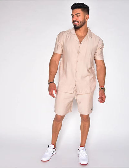 Men's Cotton Linen Summer Set - Hawaiian Style