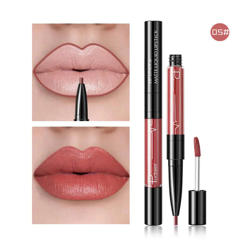 Pudaier 2-in-1 Matte Lip Gloss & Lip Liner - Agate Red