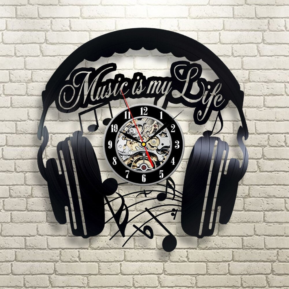 Headphone Shaped Vinyl Record Wall Clock, Quartz Clock