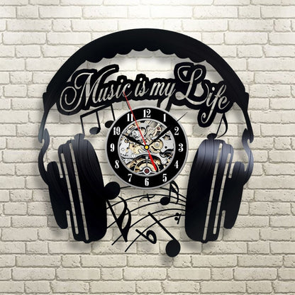 Headphone Shaped Vinyl Record Wall Clock, Quartz Clock