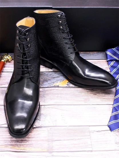 Men's High-Top Leather Embossed Business Boots