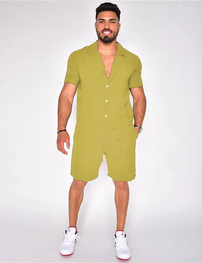 Men's Cotton Linen Summer Set - Hawaiian Style