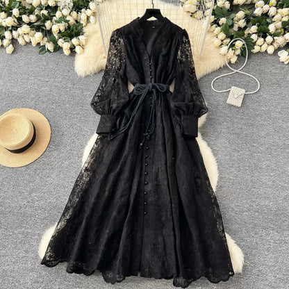 V-neck Single Breasted Long Skirt