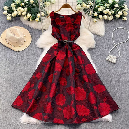 Jacquard Square-Neck Sleeveless Dress