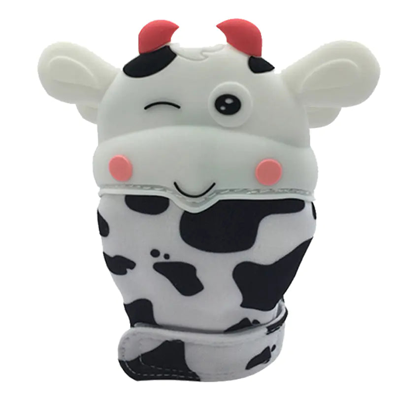 Baby Cow Teething Mittens - Cartoon Silicone Gloves
