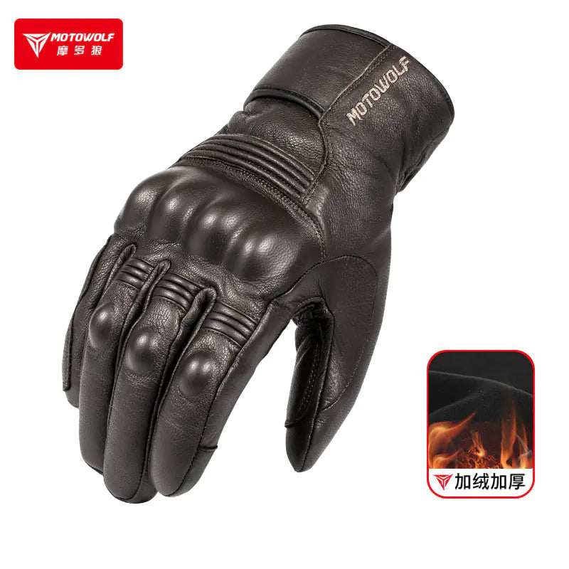Winter Thickened Leather Motorcycle Riding Gloves