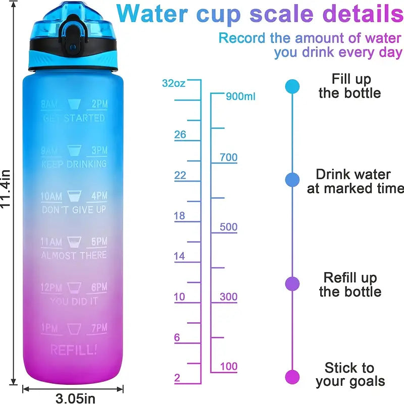 32oz Motivational Fitness Water Bottle with Time Marker