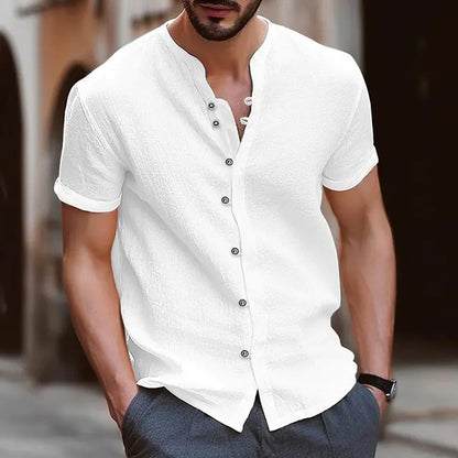 Men's Casual Retro Button-Up Short-Sleeve Shirt