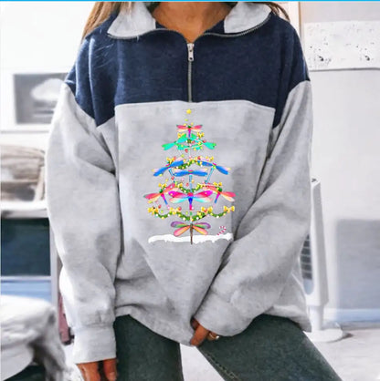Fashion Zip Print Long Sleeve Sweatshirt Top