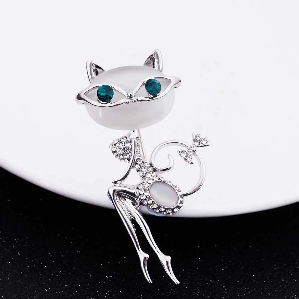 Cat Eye Stone Brooch - Elegant Korean Crystal Pin