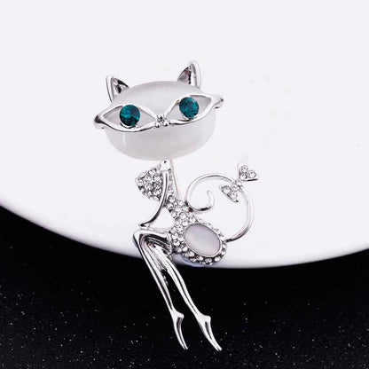 Cat Eye Stone Brooch - Elegant Korean Crystal Pin