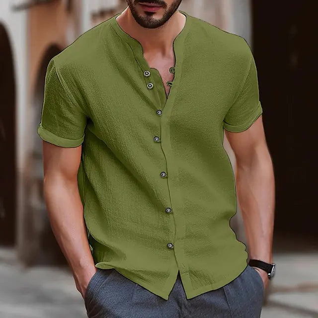 Men's Casual Retro Button-Up Short-Sleeve Shirt
