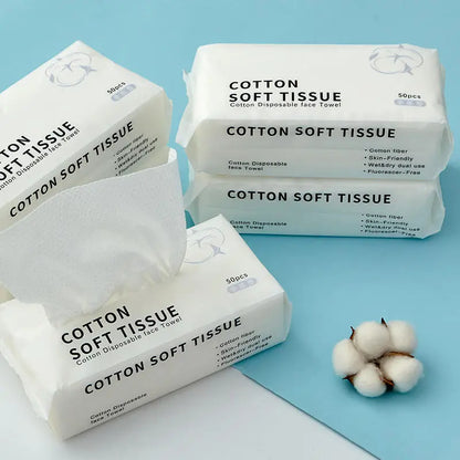 Disposable Cotton Facial Wash Towels - 50 pcs Pack
