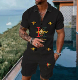 Men's Casual 3D Printed Polo Shirt and Shorts Set