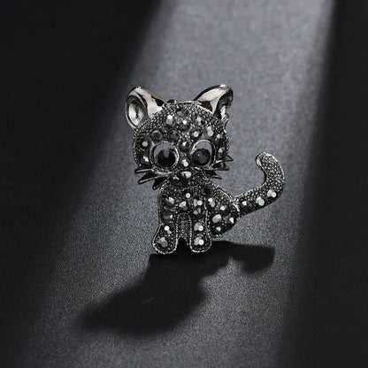 Cat Brooch with Rhinestones