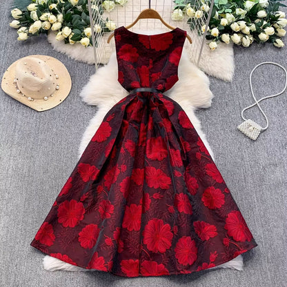 Jacquard Square-Neck Sleeveless Dress
