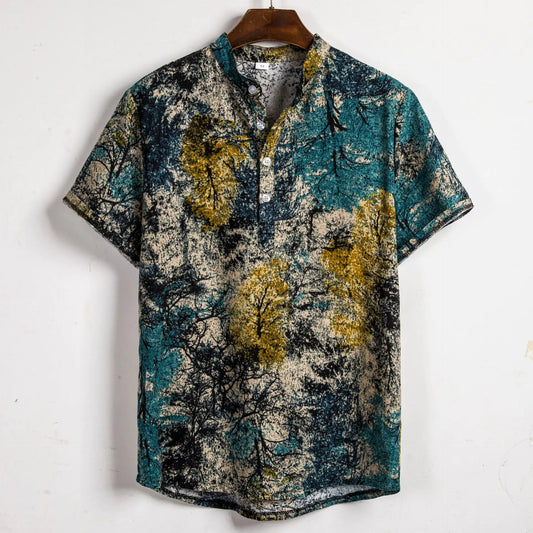 Men's Floral Short Sleeve Button-Up Shirt