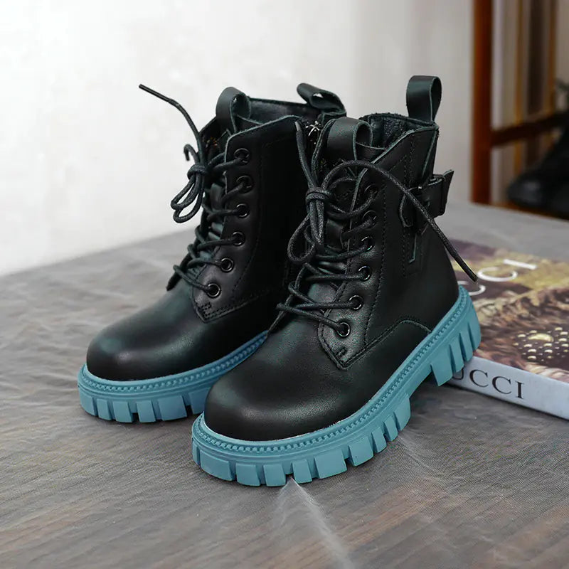 First Layer Cowhide British Style Kids Martin Boots