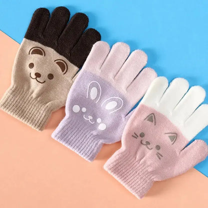 Cute Cartoon Knitted Gloves for Kids - Warm Mittens