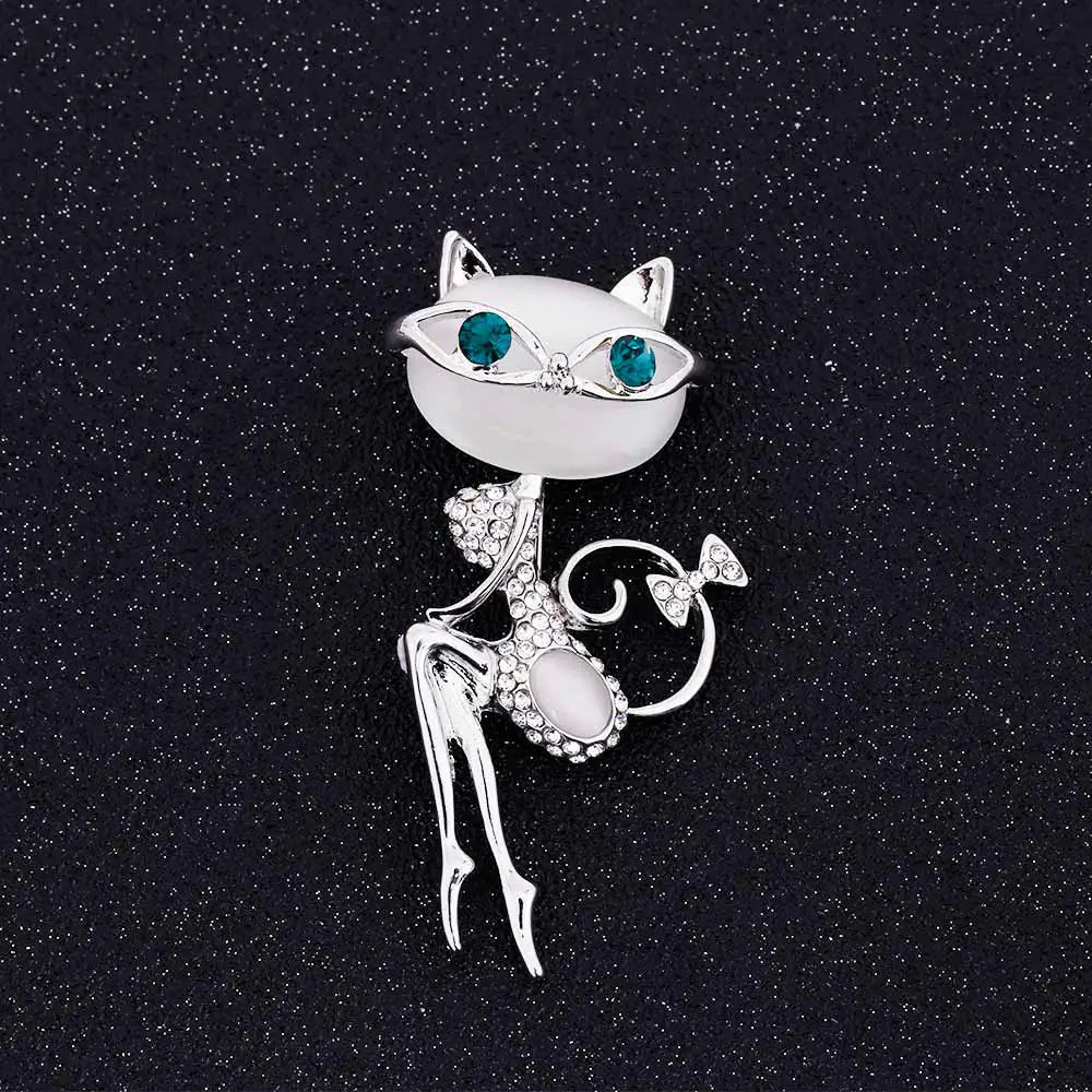 Cat Eye Stone Brooch - Elegant Korean Crystal Pin
