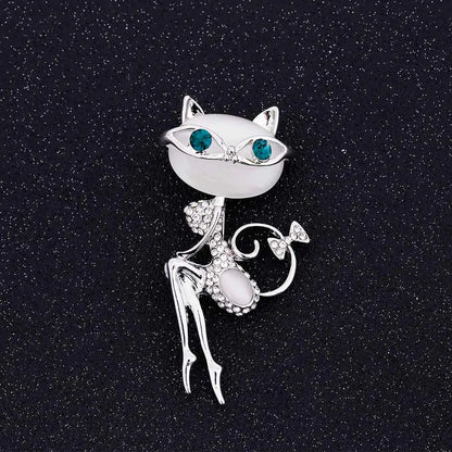 Cat Eye Stone Brooch - Elegant Korean Crystal Pin