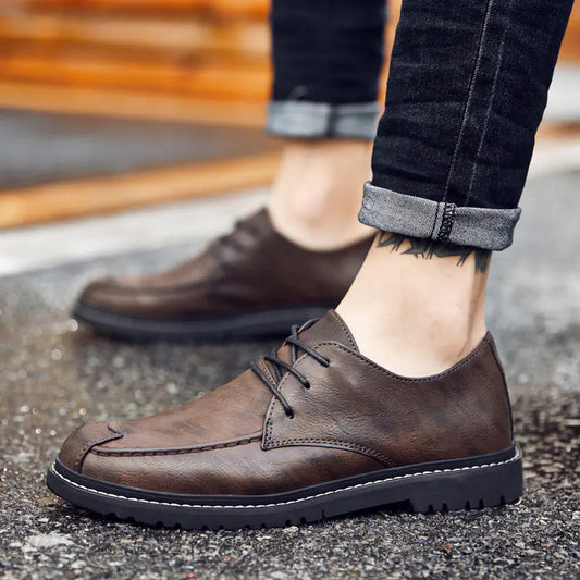 Men's Lace-Up Leather Loafers with Hidden Height Boost