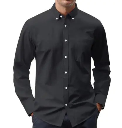 Men's Solid Color Oxford Long Sleeve Button-Up Shirt