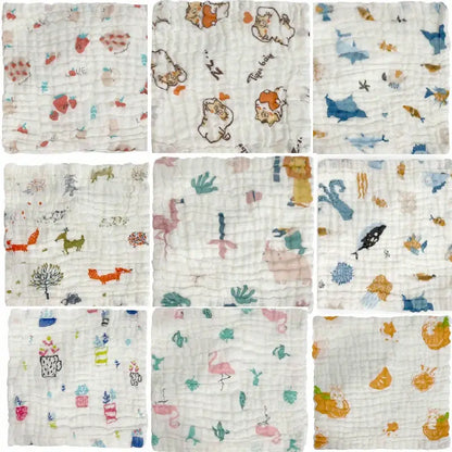 5pcs Muslin Baby Towels - Soft Cotton Burp Cloths 11x11 In