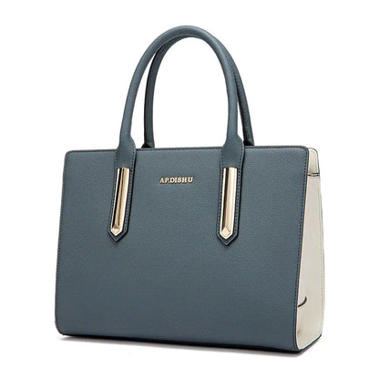 Color Block Genuine Leather Women's Tote Bag