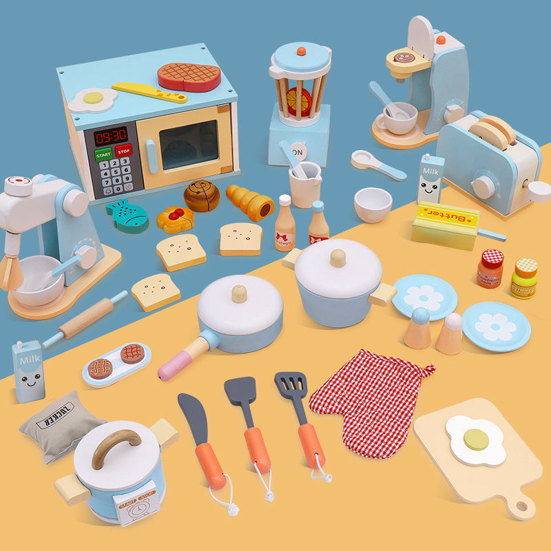Wooden Blue Pretend Play Toaster and Juicer Set