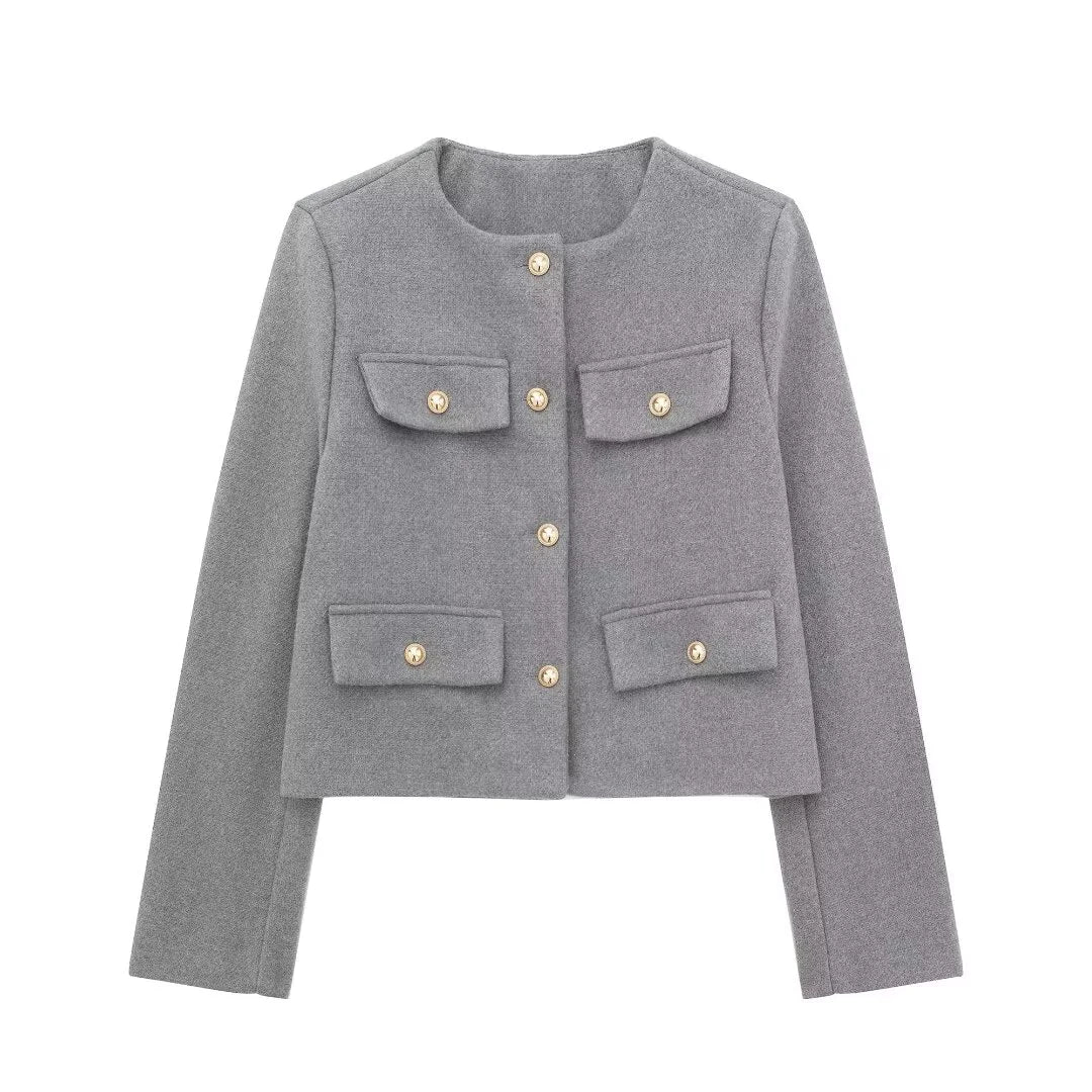 Fashion Casual Flip Trim Short Coat