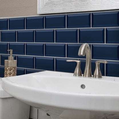Navy Blue Brick Pattern Wall Stickers for Bathroom