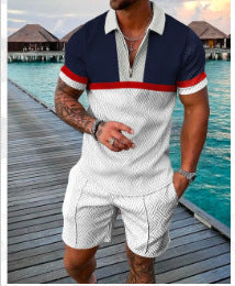 Men's Casual 3D Printed Polo Shirt and Shorts Set