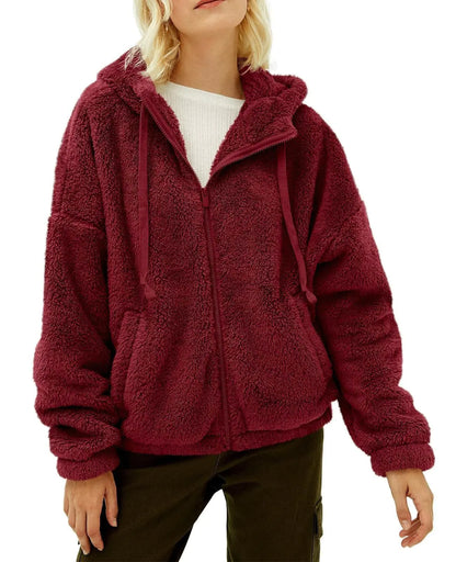 Casual Hooded Loose Zip Plush Pocket Sweatshirt