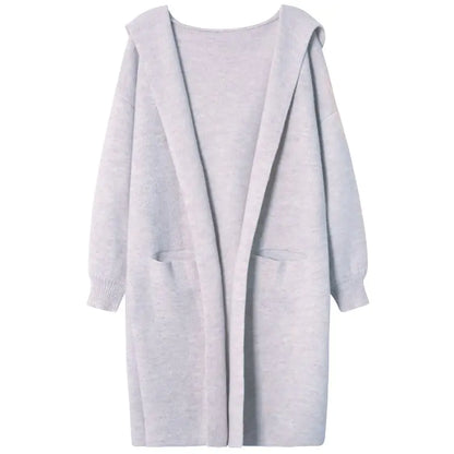Long Hooded Knit Sweater Coat