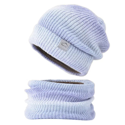 Warm Gradient Wool Winter Hat with Ear Protection Set