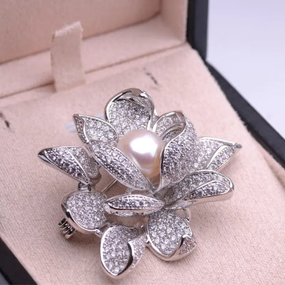 Lotus Flower Brooch with Freshwater Pearls