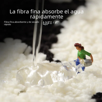 Black and White Absorbent Bathroom Rug with Non-Slip Design