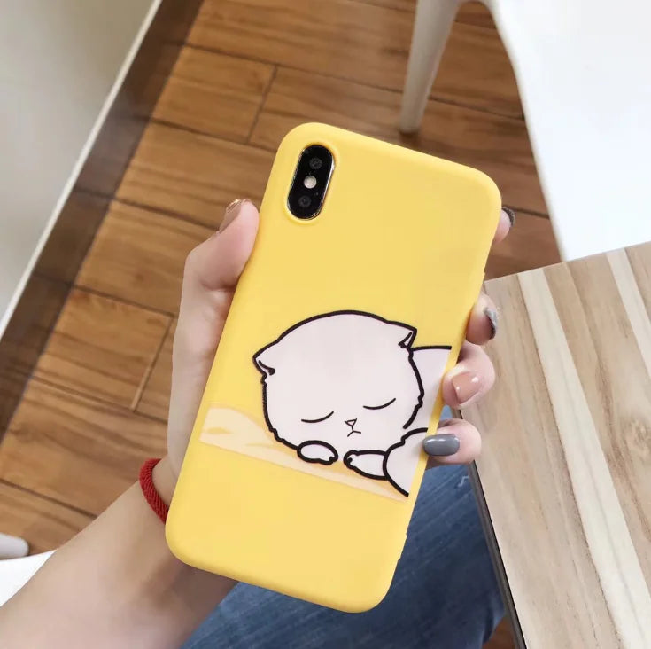 Cat Phone Case, Yellow Apple Phone Cover