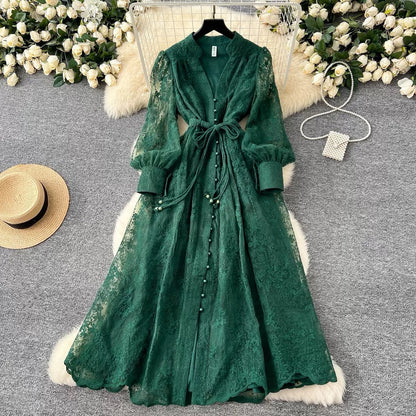 V-neck Single Breasted Long Skirt