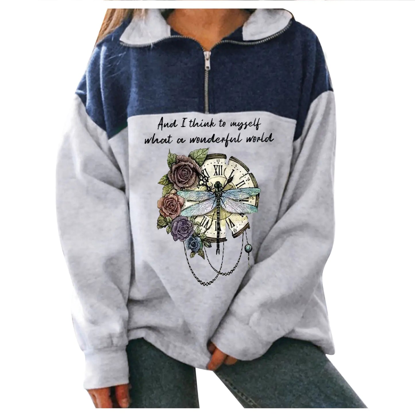 Fashion Zip Print Long Sleeve Sweatshirt Top